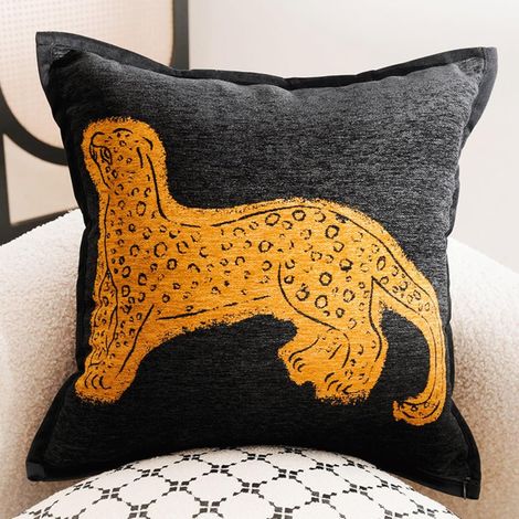 Housses de Coussin 45 X 45 cm - Motif LéOpard Orange GuéPard Chenille, Jacquard Brodé, pour Salon Chambre à Coucher(Brown Leopard,Pillowcase) (1/5)
