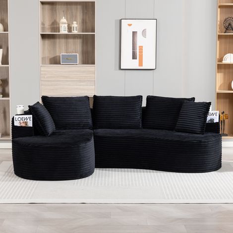 Modulares 3-Sitzer-Sofa aus Cordstoff mit Getränkehaltern, Seitentaschen und Kissen, Schwarz (1/5)