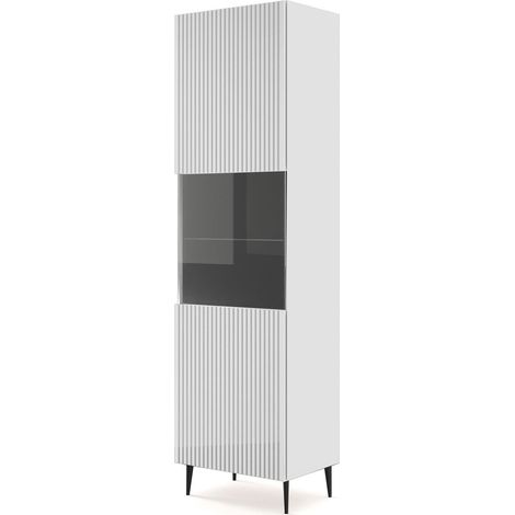 Vitrine avec étagères sur pied Blanc Mat 60x42x215 RAVI B FILET Pied noir (1/2)