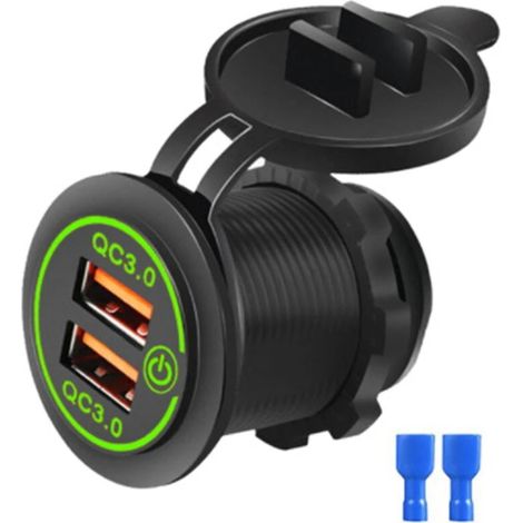 Chargeur de voiture double USB 3.0 avec prise de charge tactile pour bateau 12V-24V, voyant vert (1/5)