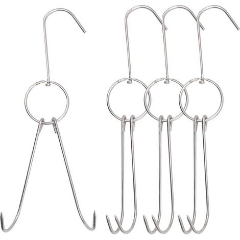 4 Pièces Crochet à Viande,Crochet Boucherie,Crochet de boucher en acier inoxydable,Crochets doubles rotatifs,pour BBQ, Viande, Poisson, Saucisse, Batterie Cuisine (1/4)