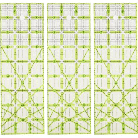 3pcs Quilting Ruler 9in Large Rectangle Inch Scale Green Guide Lines Acrylic Clear Sewing Rulers for Stitching Project (1/5)