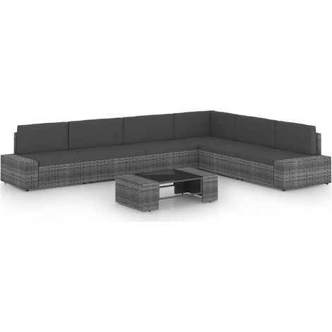 Set di mobili da giardino mobili da esterno 7 pezzi con cuscini in resina grigia e vimini 020017223