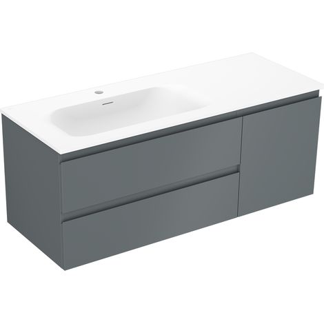 Mexen Orio Badezimmerschrank 120 cm mit Waschbecken Vela links, 2S, 1D, Graphit matt/Weiß matt - 91A13-12047-3-BBFFF66-W23L01