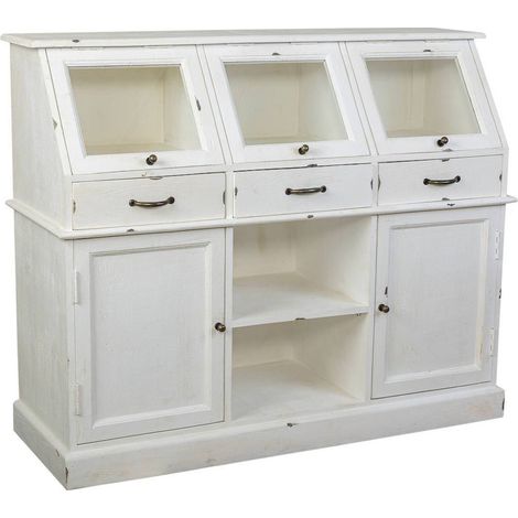 Buffet blanc en bois de manguier et verre style campagne chic - blanc patiné bois de manguier (1/5)