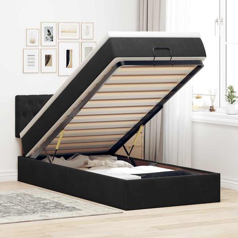 VidaXL Cadre de lit ottoman avec matelas noir 100x200cm velours (1/5)