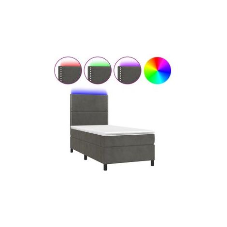 Sommier à lattes de lit avec matelas et LED Gris foncé 90x190 (1/5)