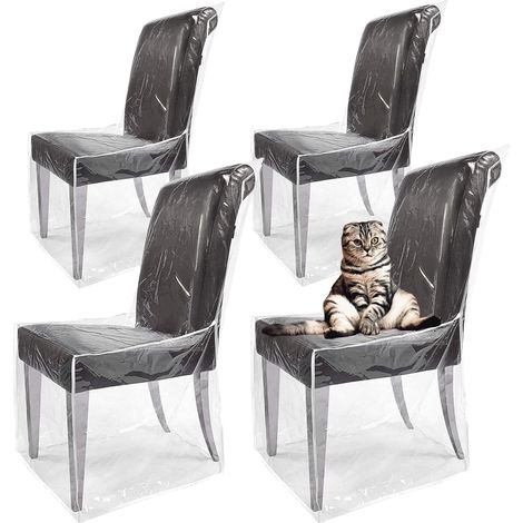 Confezione da 4 coprisedie in plastica per sala da pranzo, impermeabili, antipolvere, antigraffio per gatti (1/5)