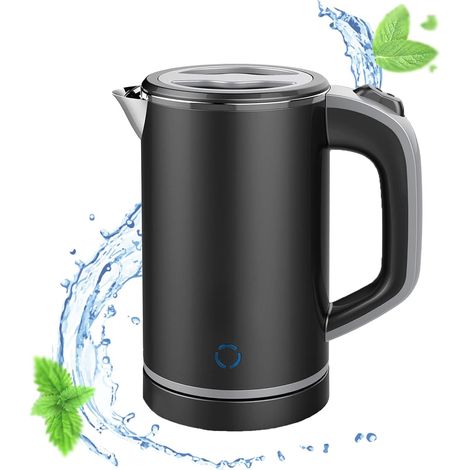 Petite Bouilloire électrique 800ml, Petite Bouilloire de Voyage, Bouilloire Compacte, 600W ébullition Rapide Mini Bouilloire en Acier avec Arrêt Automatique et Protection à Vide (Noir)