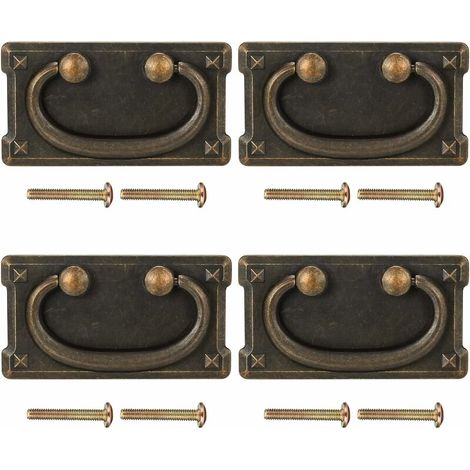 Set of 4 Vintage Rectangular Aged Brass Drawer Handles for Cabinets, Dressers, Zinc Alloy (95 x 52mm) (1/5)