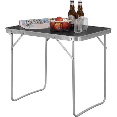 WOLTU Mesa de Camping Mesa Plegable con Mango Multifuncional Mesa de Jardín Mesa de Trabajo Mesa de Balcón Mesa Playa Aluminio y MDF Mesa de Picnic 70x50x60 cm Negro (1/5)