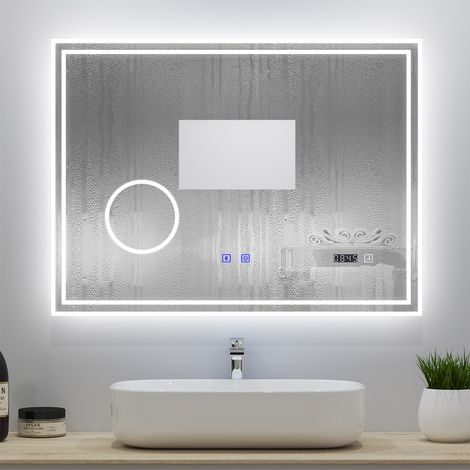 Ocean Miroir salle de bain + 3 couleurs miroir LED lumineux + anti-buée + bluetooth + horloge + miroir grossissant 3X + Horizontal 14080cm (1/5)