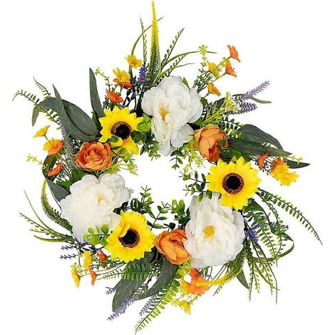 Couronne de printemps pour porte d'entrée, décorations murales et florales réalistes (1/4)