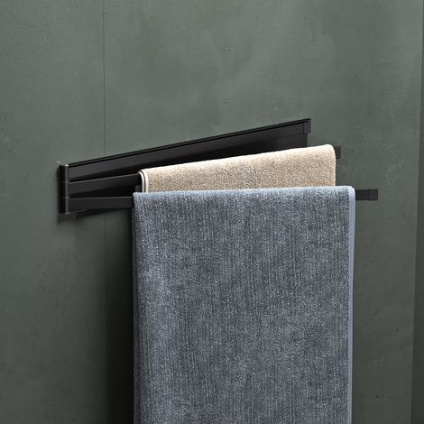 Mai & Mai Porte-Serviettes sans Perçage Autocollant Support Mural Rotatif en Acier au Carbone Étagère Magnétique pour Machine à Laver pour Salle de Bain Étagère Douche Noir Mat 40×39×6 CM Folda-02
