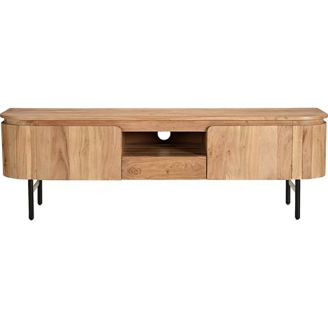 Mobile TV con vani contenitori in legno massello e metallo nero L160 cm NAPOLI (1/4)