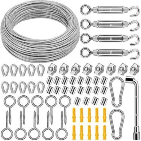 Câble en Acier Iinoxydable 3mm, 35m fil de fer de Jardin Enduit de PVC avec Tendeurs de fil de fer pour Plantes Grimpantes, Suspension de lumières Extérieures, Clôture, Sécurisation de l'ombre (1/4)