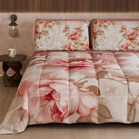 Couette d'hiver pour lit Une Place et demie Double Face, Couleur Unie et Impression numérique Florale 04 156, 100% Microfibre, fabriquée en Italie (1/5)