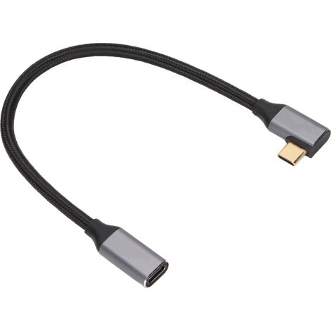 Câble d'extension USB 3.1 Type C mâle vers femelle Gen 2, coudé à 90°, 4K 100 W PD 5 A, 25 cm (1/5)