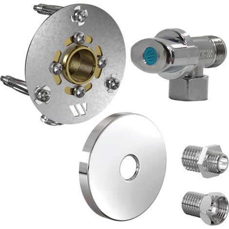 Robifix (WC/Lave-main) MONO PER Ø16 - Mâle 3/8" (12/17) à Glissement + cache inox poli + Robinet - Watts