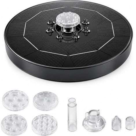 Fontaine solaire pour extérieur, pompe de bassin solaire 3 W, pompe solaire flottante avec LED et 8 buses transparentes, pour jardin, étang, bain d'oiseaux (1/5)