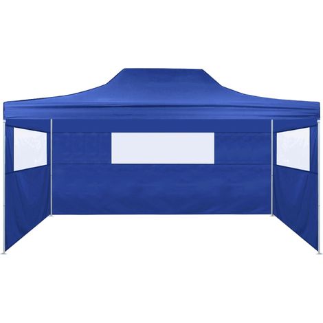 Tente de réception pliable, Pavillon, Pergola, Tente de jardin, avec 3 parois 3 x 4,5 m Bleu OIB3215E (1/5)