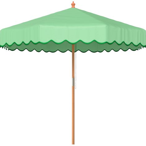 Parasol de Jardin Rond avec Volants Rétro Chic Aspect Bois Protection Solaire UV 230cm Vert Clair (1/5)