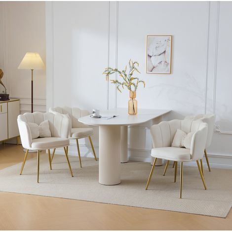 Set de 4 fauteuils 63x58x77 cm en velours beige, avec accoudoirs, pour petit salon – MEUBLIV (1/5)