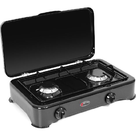 CFParker Fornello a Gas 2 Fuochi Gpl / Metano con Valvola di Sicurezza Nero Lucido mod. 5326NGPS - Fonte di alimentazione: Gpl