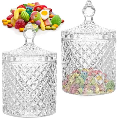 2 pièces bocal à bonbons en cristal récipient en verre décoratif antique pour bonbons chocolat haricots biscuits (1/5)