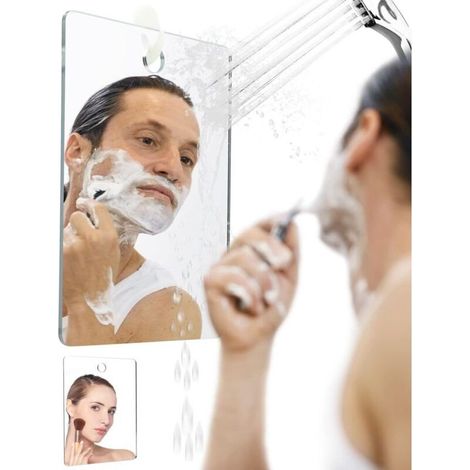 Espejo de ducha para afeitarse, espejo de ducha extragrande de 20 x 25 cm (equivalente a una hoja A4), espejo de baño para afeitarse, 4 veces más grande. (1/5)