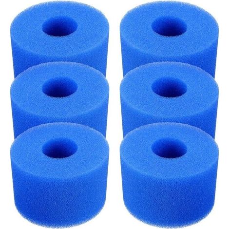 Schwimmbadfilterkartusche, 6er-Pack wiederverwendbare und waschbare Schaumstoff-Schwimmbadfilterkartuschen für Whirlpools Typ S1 (blau) (1/5)