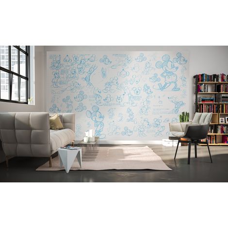 Papier peint panoramique enfant Croquis Mickey (1/4)