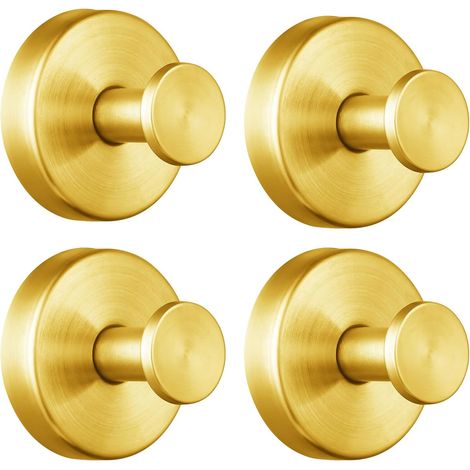 Crochets à ventouse pour la douche/salle de bain amovibles les serviettes, crochets en acier inoxydable sans perçage le verre, miroir, carrelage, cuisine (lot 4) Doré 4-Pack'4-Pack Doré (1/5)