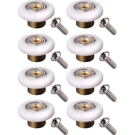 Lot de 8 roulettes porte de douche diamètre 19 mm, billes acier inoxydable et cuivre avec vis, remplacement glissière cabine (1/5)