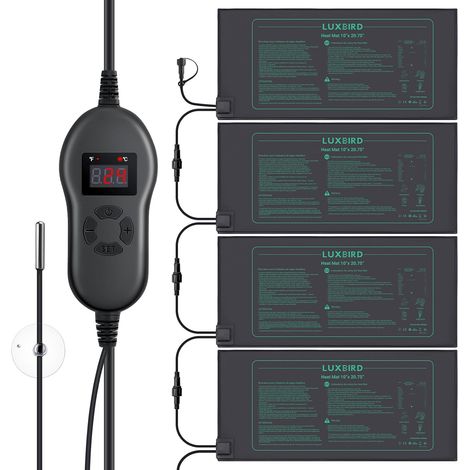 Thermostats Heat Mats for Plants, 4 Heating Mats with 1 Controller, 30 W, for Seedlings, Terrarium, IP67 Waterproof, 52.5 x 25.5 cm (1/5)