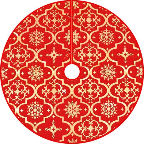 Tapis de sapin de Noël de 76 cm, décorations dorées en forme de flocon de neige, rouges et dorées (1/5)