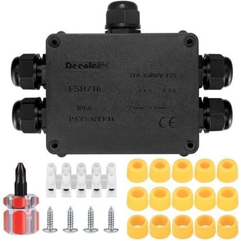 Boîte de Jonction Étanche IP68 5 Voies pour Extérieur et Jardin – Boîtier de Dérivation Résistant aux Intempéries avec Entrées Câbles 4–12 mm (1/5)