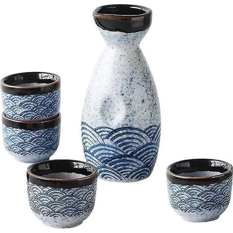 Japanisches Sake-Set: 4 x 35-ml-Gläser + 1 x 180-ml-Sake-Krug + Keramik-Weingläser (1/5)