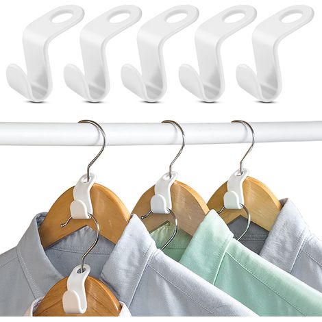 Lot de 60 cintres peu encombrants pour vêtements - Crochets magiques - Porte-cravates - Crochets de connexion (blanc) (1/5)