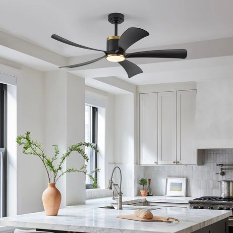 Ventilateur de plafond 132 cm avec LED intégrée, moteur DC silencieux, 6 vitesses, fonction été/hiver, télécommande, pour salon et chambre (1/5)