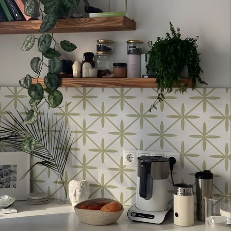 Lot de 10 autocollants de transfert pour carrelage de salle de bain, cuisine, crédence, carrelage mural en vinyle à décoller et à coller, motif floral blanc sauge, 15 cm (1/5)