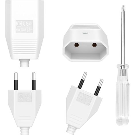 4 PCS Prise Electrique Mâle Femelle, 250V 2.5A Coupleurs Plats Euro  2 Broches Fiche européenne plate, Fiche Electrique Mâle Femelle Plate avec Tournevis, pour Appareils Electroménagers(Blanc) (1/5)