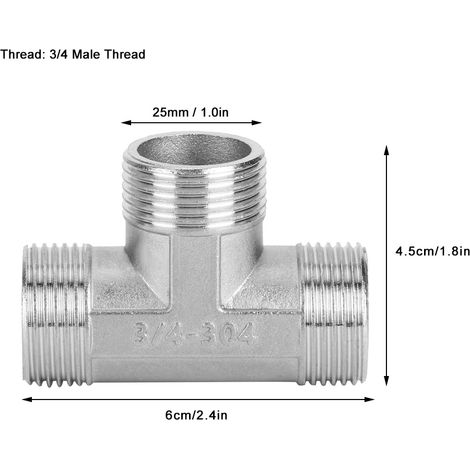 Raccords de Tuyau T‑Shape en Acier Inoxydable 304, 3/4 Thread Mâle pour Liquide/Gaz (1/5)