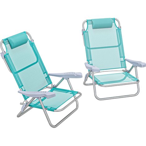 Set 2 Sedie da Campeggio Pieghevoli 62x65x80 cm Reclinabili su 6 Livelli Grigio a Azzurro (1/5)