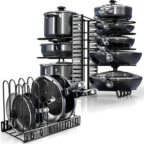 Organisateur casseroles poêles 8 niveaux réglables, support rangement cuisine gain de place sous meuble (1/5)