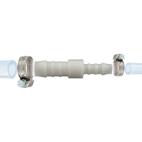 tecuro Schlauchverbinder reduziert Ø 12 mm x Ø 14 mm, mit Edelstahlschlauchschellen - Nylon weiß (1/3)