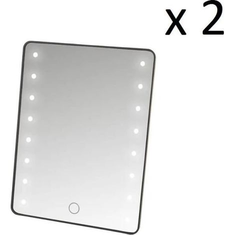 Lot 2 miroir cosmétique à poser avec 16 lumières LED en verre- polystyrène coloris noir-Longueur 17 x Profondeur 2.5 x Hauteur 22 cm (1/3)