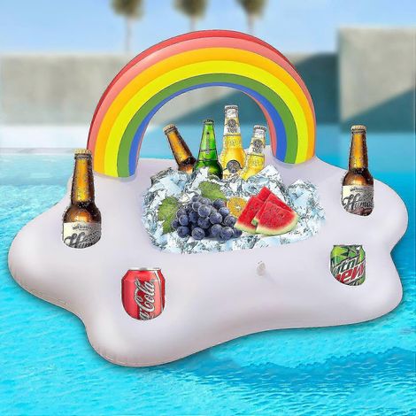 Porte-boissons gonflable géant en forme de nuage arc-en-ciel, accessoire de bar de luxe, idéal pour une fête à la piscine en été (1/5)