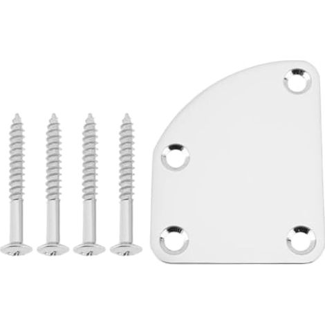 Plaque de fixation incurvée pour manche de guitare 1 x 4 trous avec vis, compatible avec les manches de Telecaster, couleur argent. (1/5)
