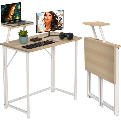 Bureau Pliant, Bureau d'ordinateur, Gain de Place, Convient pour la Maison ou le Bureau, 80 x 45 x 75 cm, Jaune (1/5)